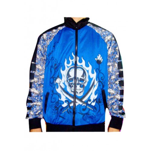 Ed Hardy Mens Jacket Two Swords Skull All Over Print Blue