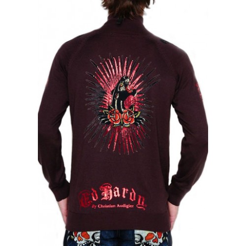 Ed Hardy Mens Jacket Panther Roses Basic Maroon