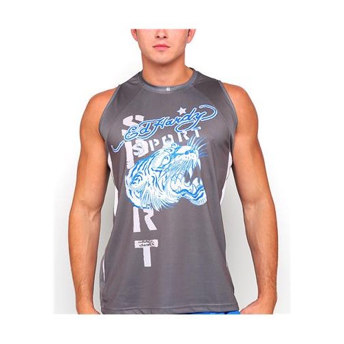 Hot Ed Hardy Mens Tiger Roar Sport Tank Grey