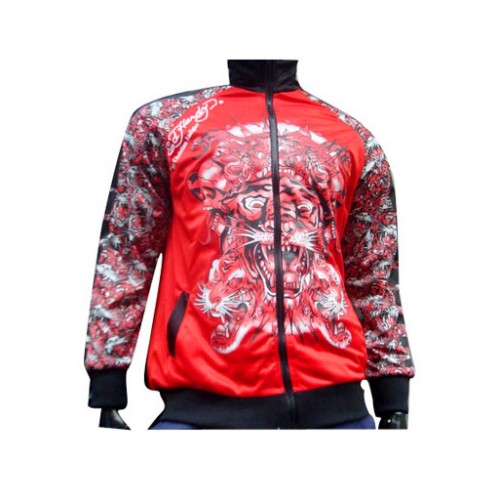 Ed Hardy Mens Jacket Tigers All Over Print Red