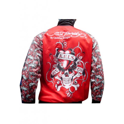 Ed Hardy Mens Jacket Tigers All Over Print Red