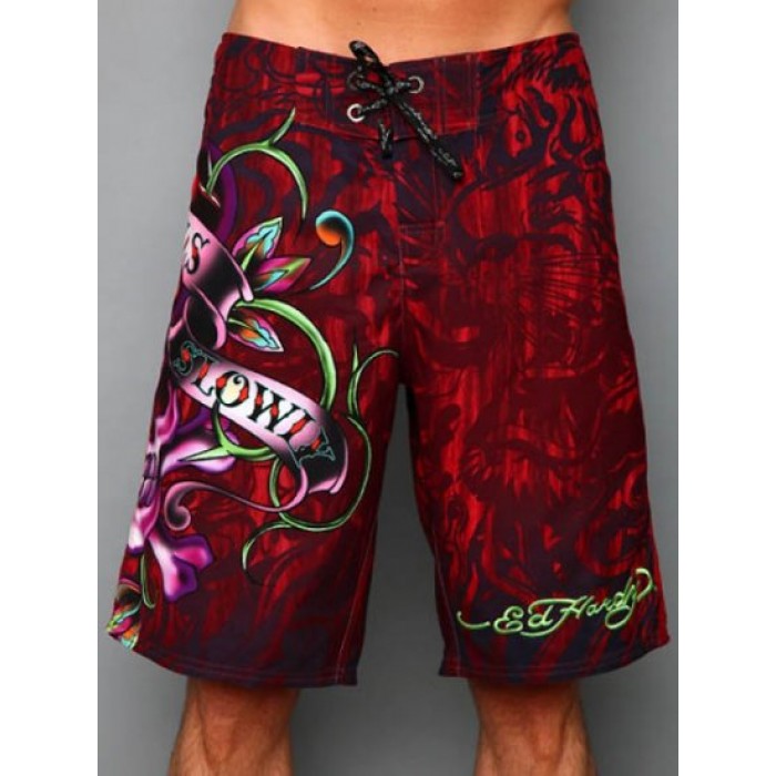 Ed Hardy Mens beach pants red Authorized Site