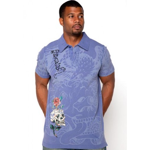Ed Hardy Polo Mens White Tiger Rope Embroidery