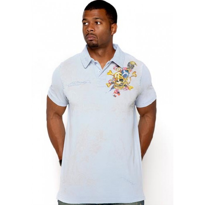 Ed Hardy Mens Polo Chinese Dragon Foiled Embroidered