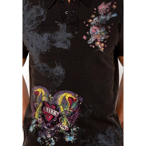 Ed Hardy Chinese Dragon Foiled Embroidered Mens
