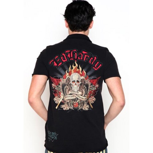 Ed Hardy Mens Death Before Dishonor Basic Embroidered Polo
