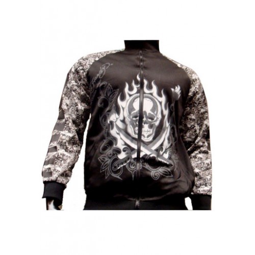 Ed Hardy Mens Jacket Two Swords Skull All Over Print Black