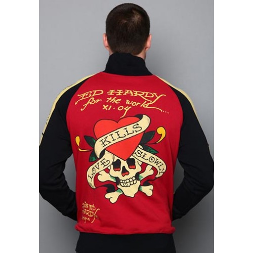 Ed Hardy Mens Jacket Love Kills Slowly Script Track Red