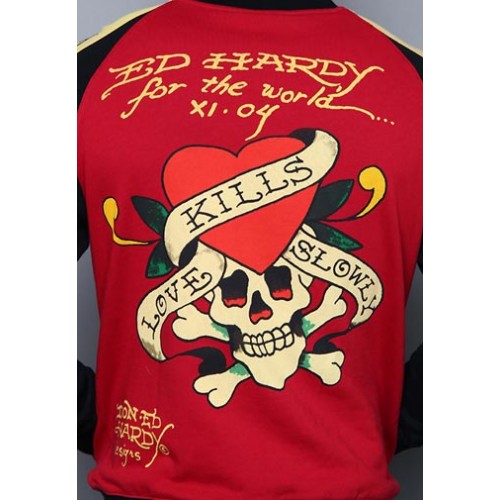 Ed Hardy Mens Jacket Love Kills Slowly Script Track Red