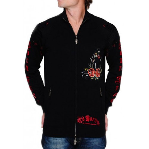 Ed Hardy Mens Jacket Panther Roses Basic Hoody Black