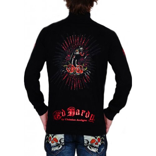 Ed Hardy Mens Jacket Panther Roses Basic Hoody Black