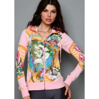 Christian Audigier CA Monarchy Embroidered Velour Hoody Pink Christian Audigier CA Monarchy Embroidered Velour Hoody Pink
