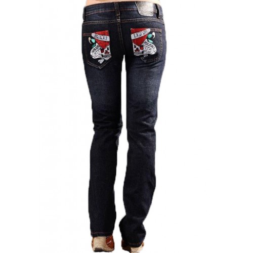 Ed Hardy Womens Jeans Washed straight cut Blue top brands