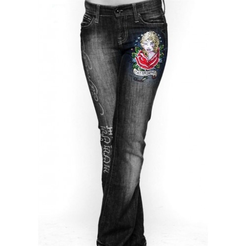 Ed Hardy Womens Jeans Washed straight cut Blue new collection