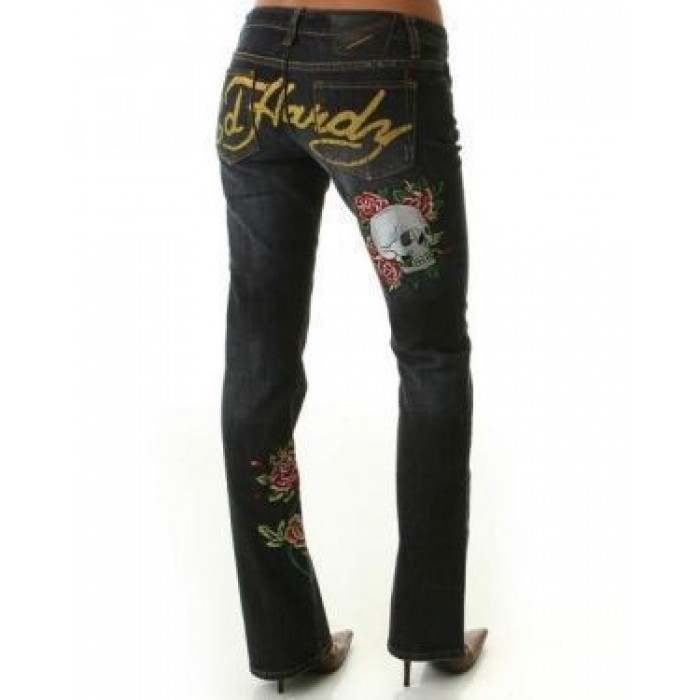 Ed Hardy Womens Jeans Washed straight cut Blue Cheap Sale