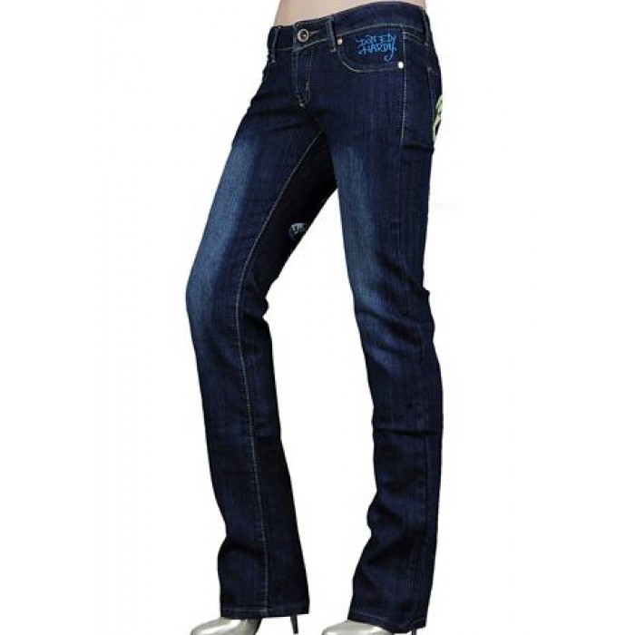 Ed Hardy Womens Jeans Washed straight cut Blue Sale Online