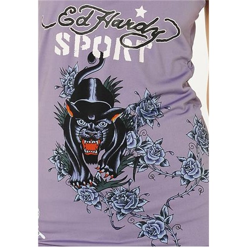 Ed Hardy Panther And Roses Racerback Running Tank Lavendar