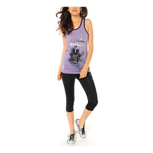 Ed Hardy Panther And Roses Racerback Running Tank Lavendar