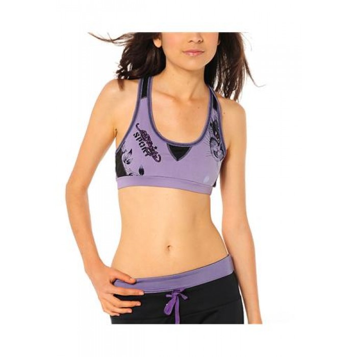 Ed Hardy Cat Eyes And Roses Racerback Sports Bra Lavendar