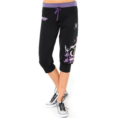 Ed Hardy Mi Amor Butterfly Relaxed Sport Capris Black