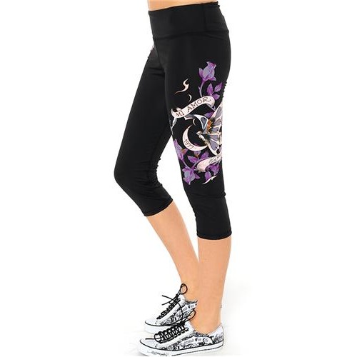 Ed Hardy Mi Amor Butterfly Fitted Sport Capris Black