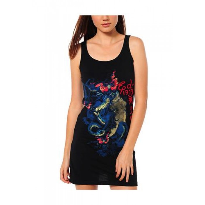 Ed Hardy Nature Made Embroidered Tank Dress Black