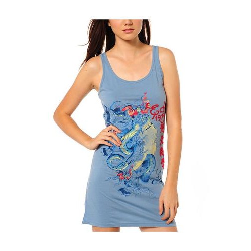 Ed Hardy Nature Made Embroidered Tank Dress Light Blue
