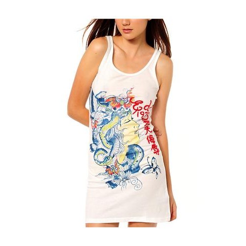 Ed Hardy Nature Made Embroidered Tank Dress White