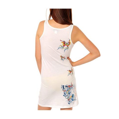 Ed Hardy Nature Made Embroidered Tank Dress White
