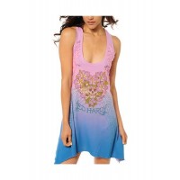 Ed Hardy LKS And Flowers  Racer Tank Dress Aqua Ed Hardy LKS And Flowers  Racer Tank Dress Aqua
