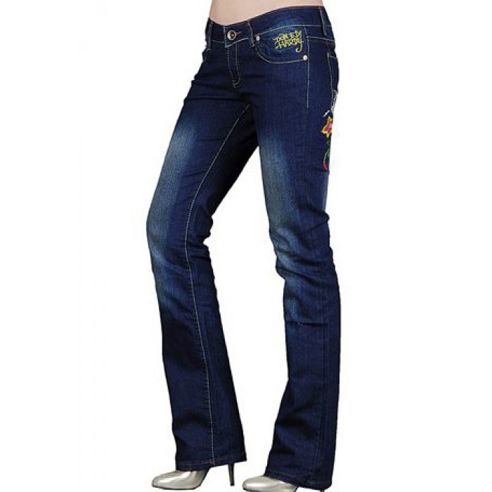 Ed Hardy Womens Jeans Washed straight cut Blue outlet Store