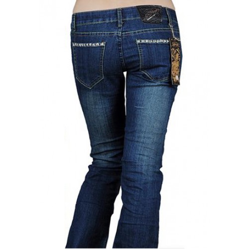 Ed Hardy Womens Jeans Washed straight cut Blue On Sale