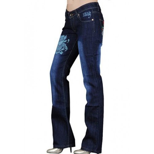 Ed Hardy Womens Jeans Washed straight cut Blue ed hardy outlet