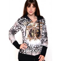 Christian Audigier Wild Leopard Crest And Crown Velour Hoody Black Christian Audigier Wild Leopard Crest And Crown Velour Hoody Black