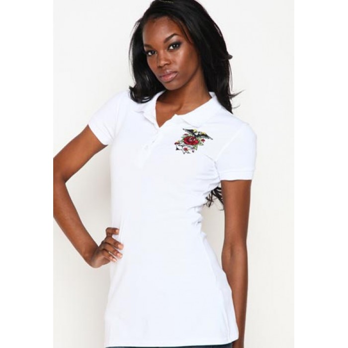 Ed Hardy Womens Anchor Basic Embroidered Polo