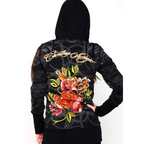 Christian Audigier Crest And Crown Ivy Seal Velour Hoody Black