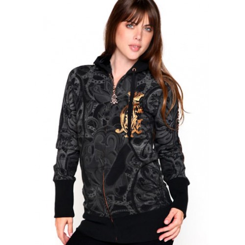 Christian Audigier Crest And Crown Ivy Seal Velour Hoody Black