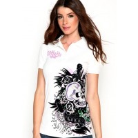 Ed Hardy Womens Skull Rose NYC Platinum Polo Ed Hardy Womens Skull Rose NYC Platinum Polo